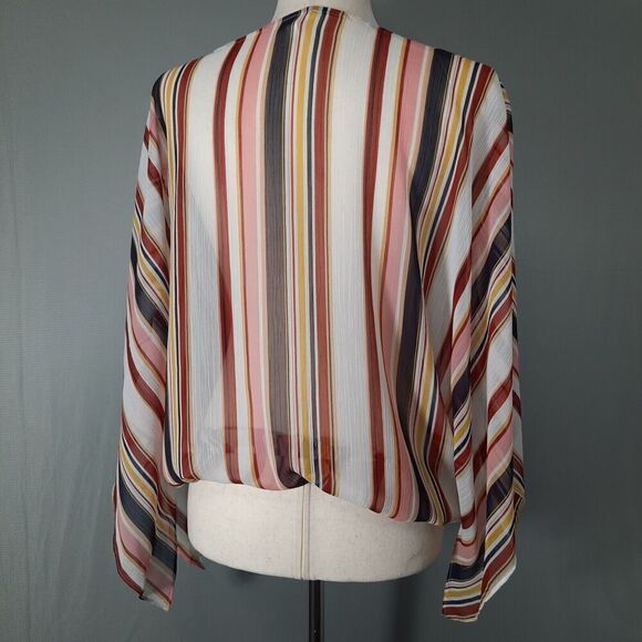 Maurice's Sheer Boho Top with Drape Sleeves and Lace-up V-Neck Tassels SZ Medium - Picture 2 of 12